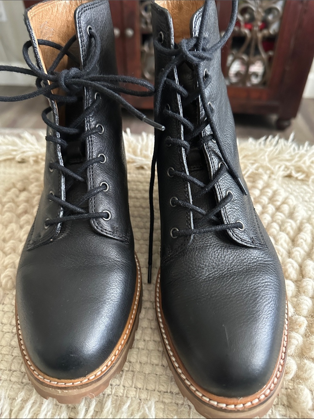 Women's Black Lace-Up Leather Boots - Picture 7 of 10